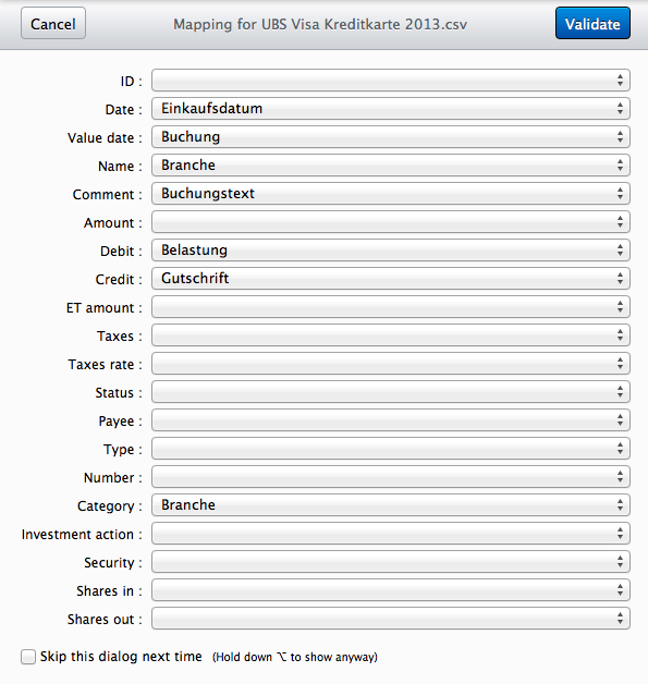 iCompta5 Import Settings